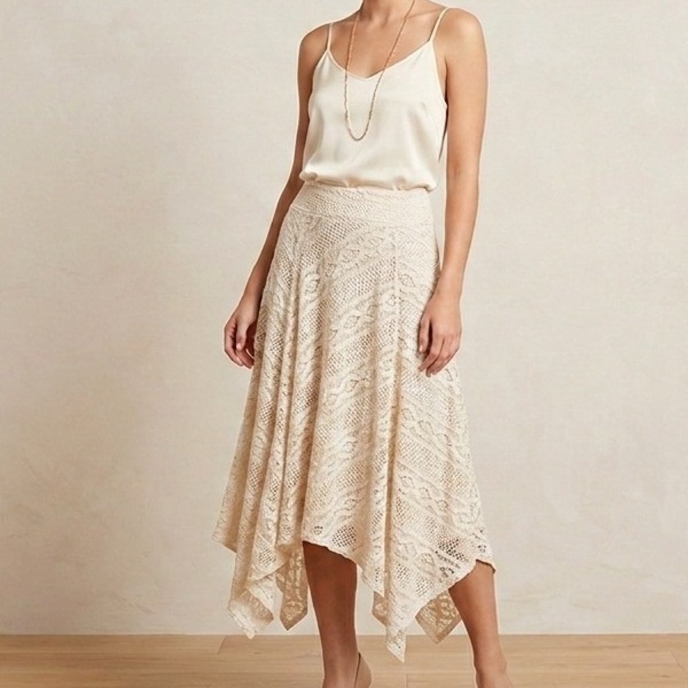 John Paul Richard Skirt Cream Lace Handkerchief Hem Boho Midi Cottage Festival L